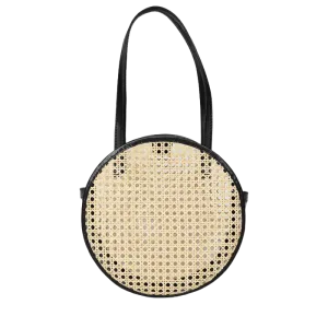 Emila Round Handbag in Black Rattan