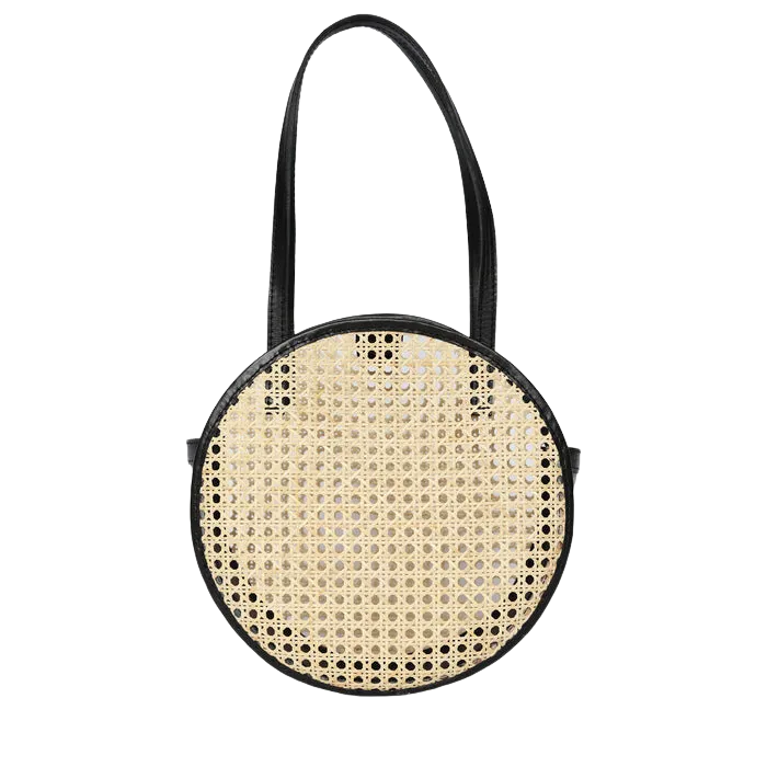 Emila Round Handbag in Black Rattan