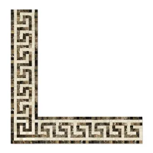 Emperador Dark Spanish Marble Greek Key Border Corner with Crema Marfil Marble, Polished