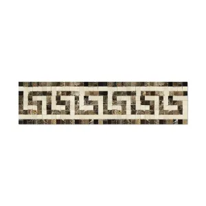 Emperador Dark Spanish Marble Greek Key Border with Crema Marfil Marble, Polished