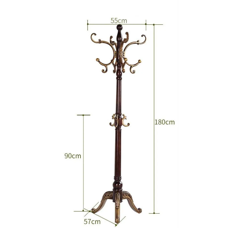 European Style Solid Wood Coat Racks Indoor Landing Bedroom Hangers Modern Assembly Home Clothes Hanger 180cm ( Color : Brown )