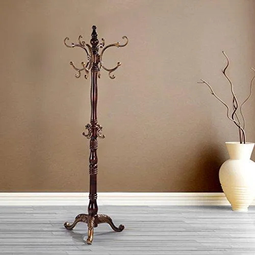 European Style Solid Wood Coat Racks Indoor Landing Bedroom Hangers Modern Assembly Home Clothes Hanger 180cm ( Color : Brown )