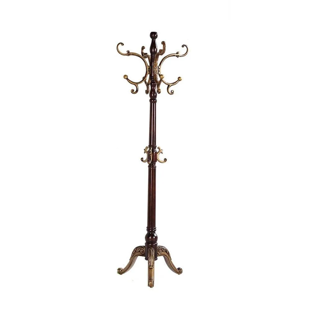 European Style Solid Wood Coat Racks Indoor Landing Bedroom Hangers Modern Assembly Home Clothes Hanger 180cm ( Color : Brown )