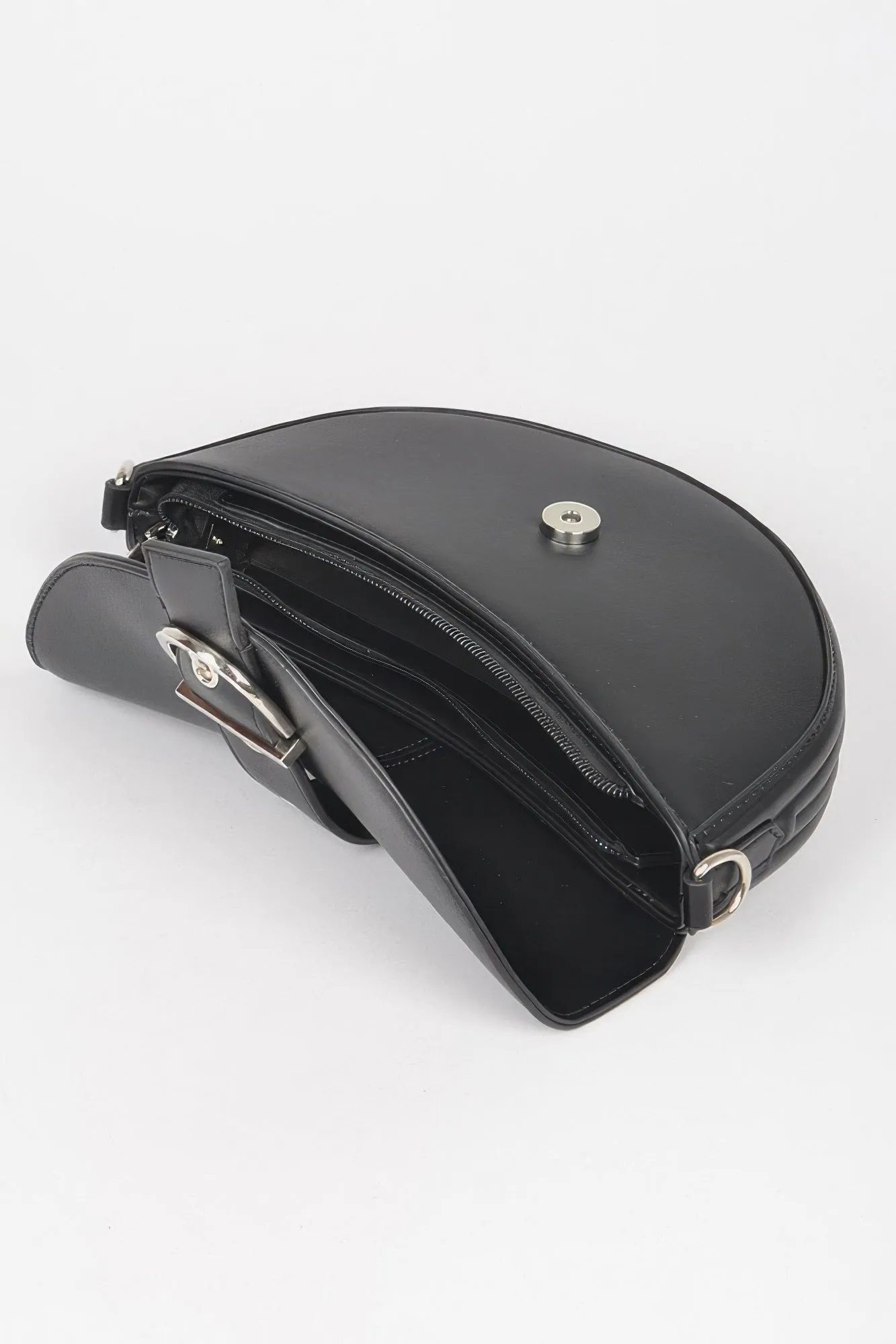 Faux Leather Buckle Shoulder Bag