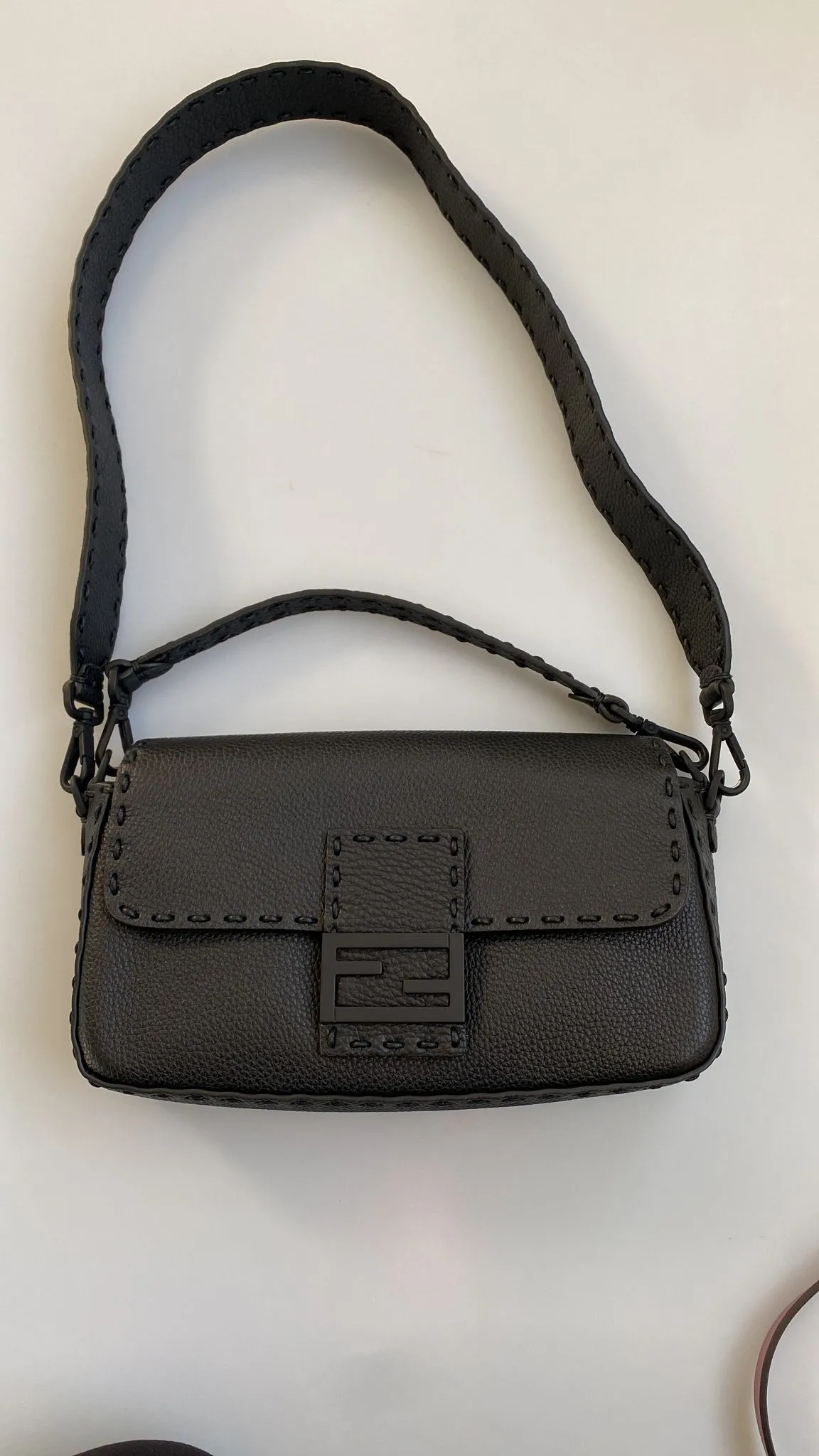 Fendi Black Selleria Regular Baguette