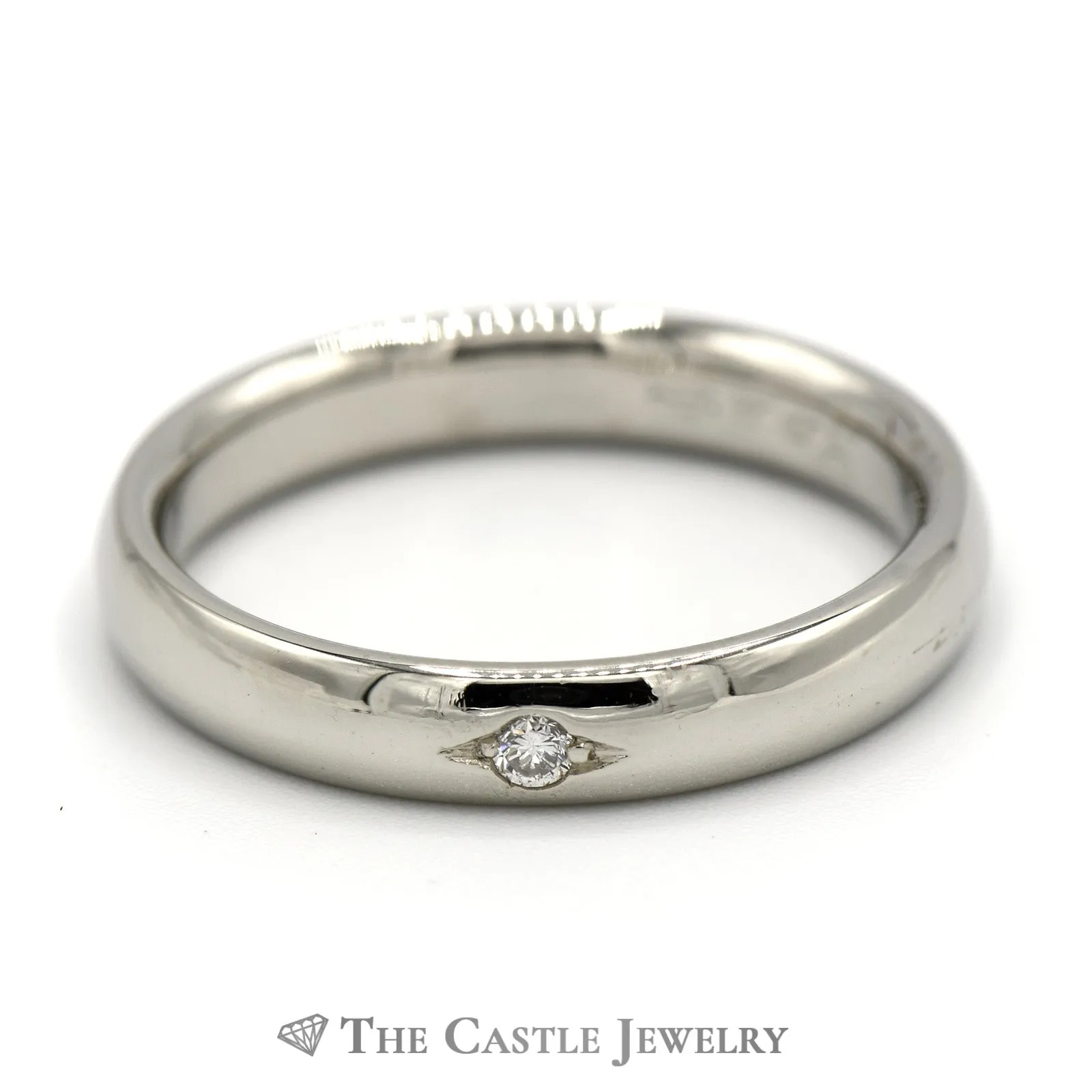Flat Set Diamond Solitaire in 14k White Gold Polished 4mm Band