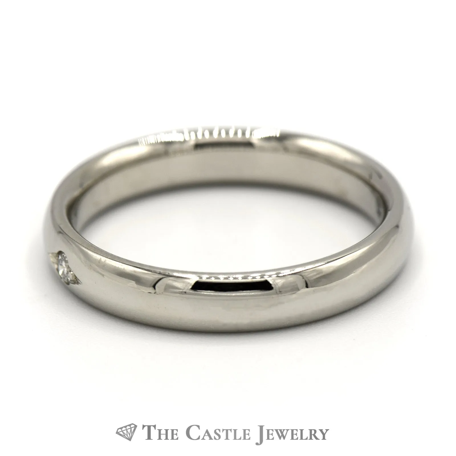 Flat Set Diamond Solitaire in 14k White Gold Polished 4mm Band