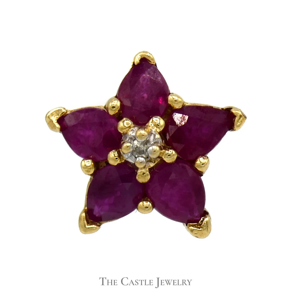 Flower Shaped Ruby Cluster Pendant with Diamond Accent in 10k Yellow Gold