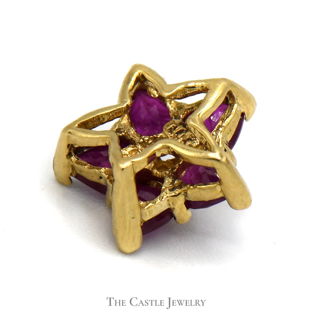 Flower Shaped Ruby Cluster Pendant with Diamond Accent in 10k Yellow Gold