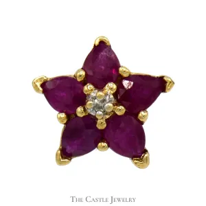 Flower Shaped Ruby Cluster Pendant with Diamond Accent in 10k Yellow Gold