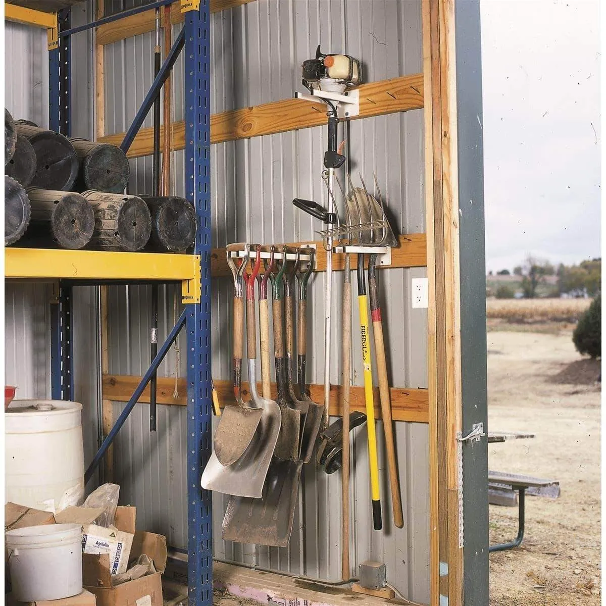 GEMPLER'S Original Wall-Mounted Steel Long-Handled Tool Tidy Storage Rack, 12 Inch Depth Bars for Safely Hanging and Storing Brooms Shovels Garden Rakes Hose Pipes Spades & General Work Tools
