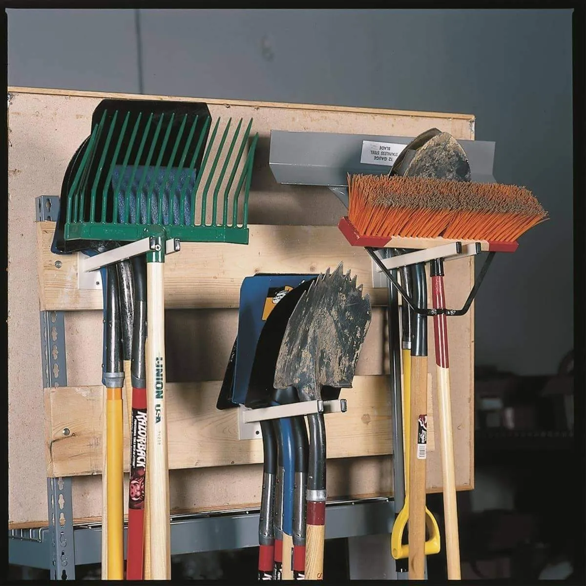 GEMPLER'S Original Wall-Mounted Steel Long-Handled Tool Tidy Storage Rack, 12 Inch Depth Bars for Safely Hanging and Storing Brooms Shovels Garden Rakes Hose Pipes Spades & General Work Tools