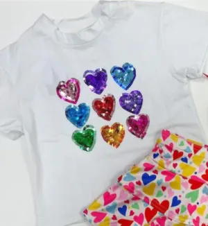 Girls Sequin Rainbow Hearts Boxy Tee