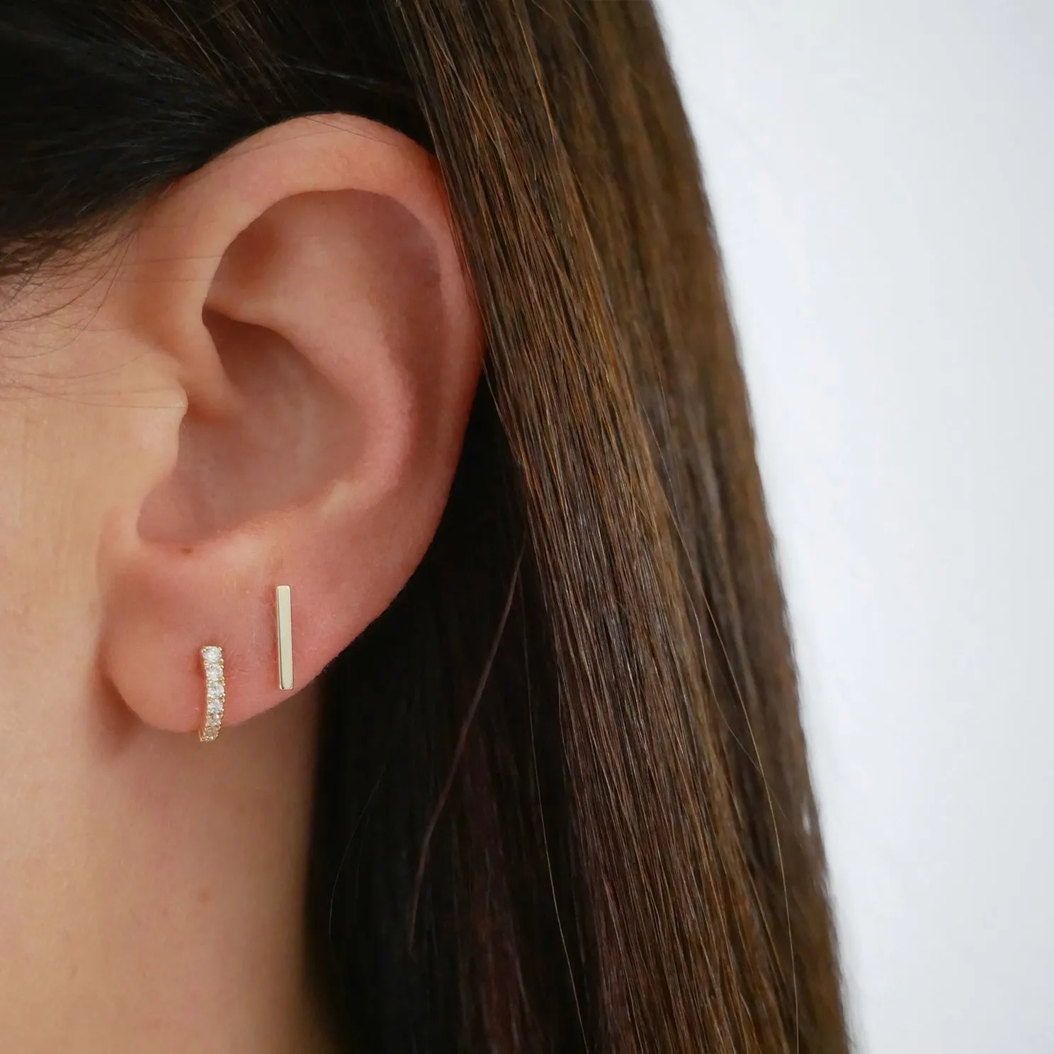 Gold Mini Bar Stud Earring