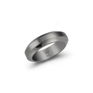 GRANT STERLING SILVER AND BLACK RHODIUM ANGLED BAND RING