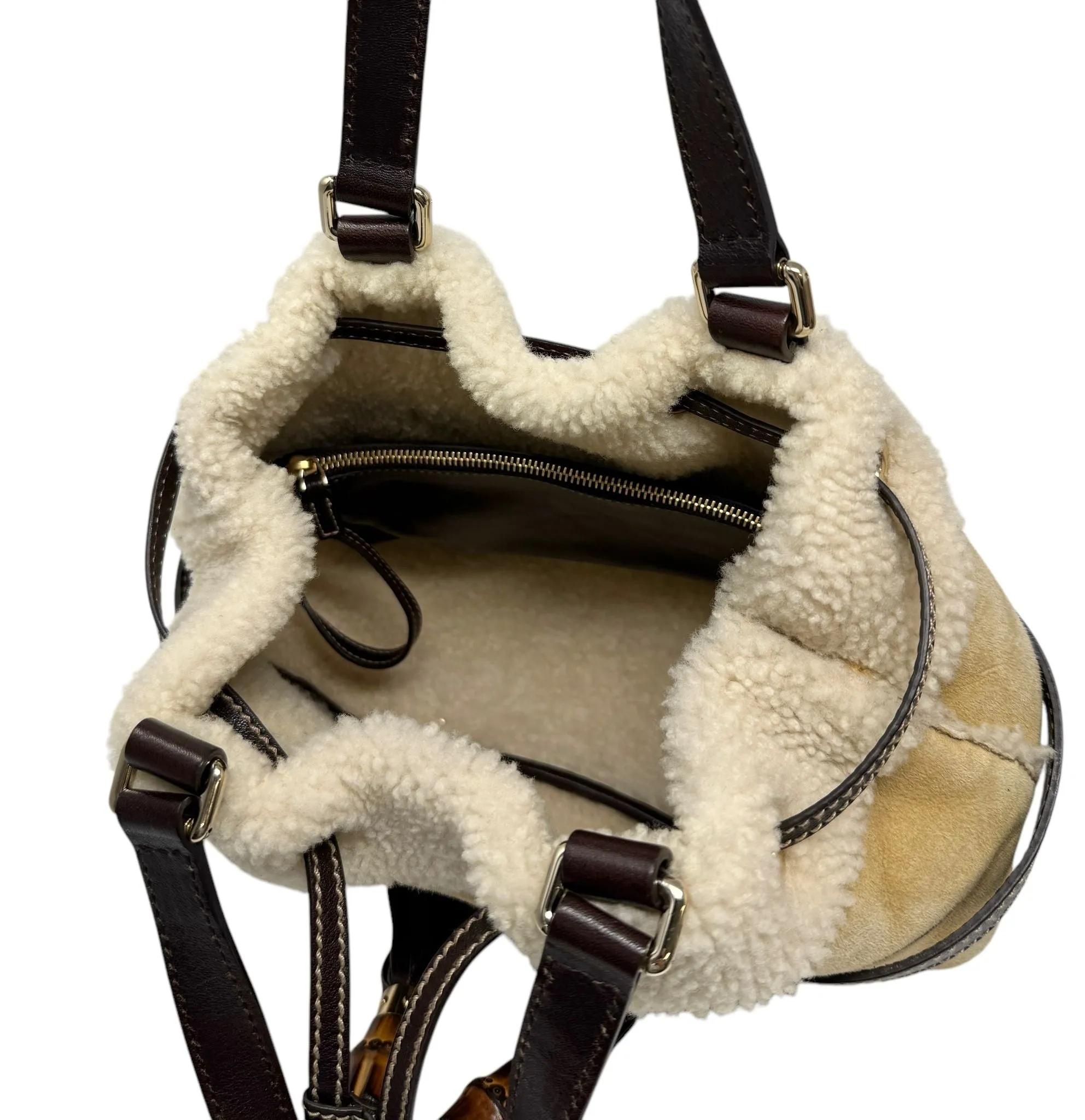 Gucci Brown Suede Shearling Shoulder Bag