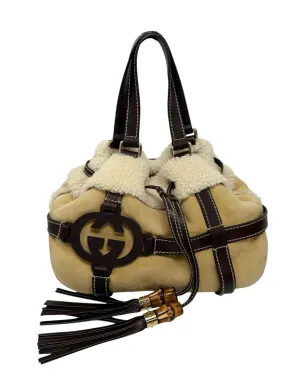 Gucci Brown Suede Shearling Shoulder Bag