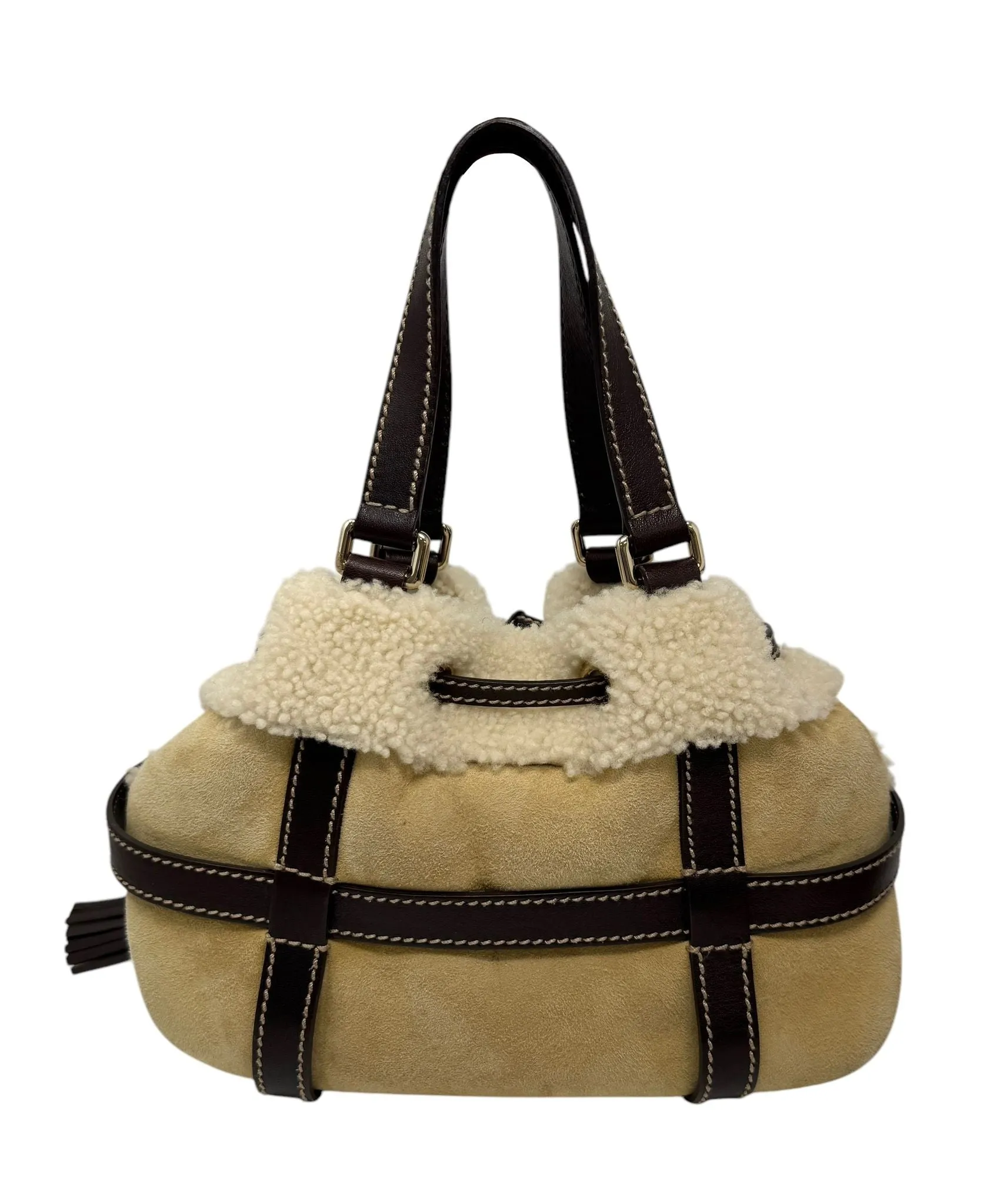 Gucci Brown Suede Shearling Shoulder Bag