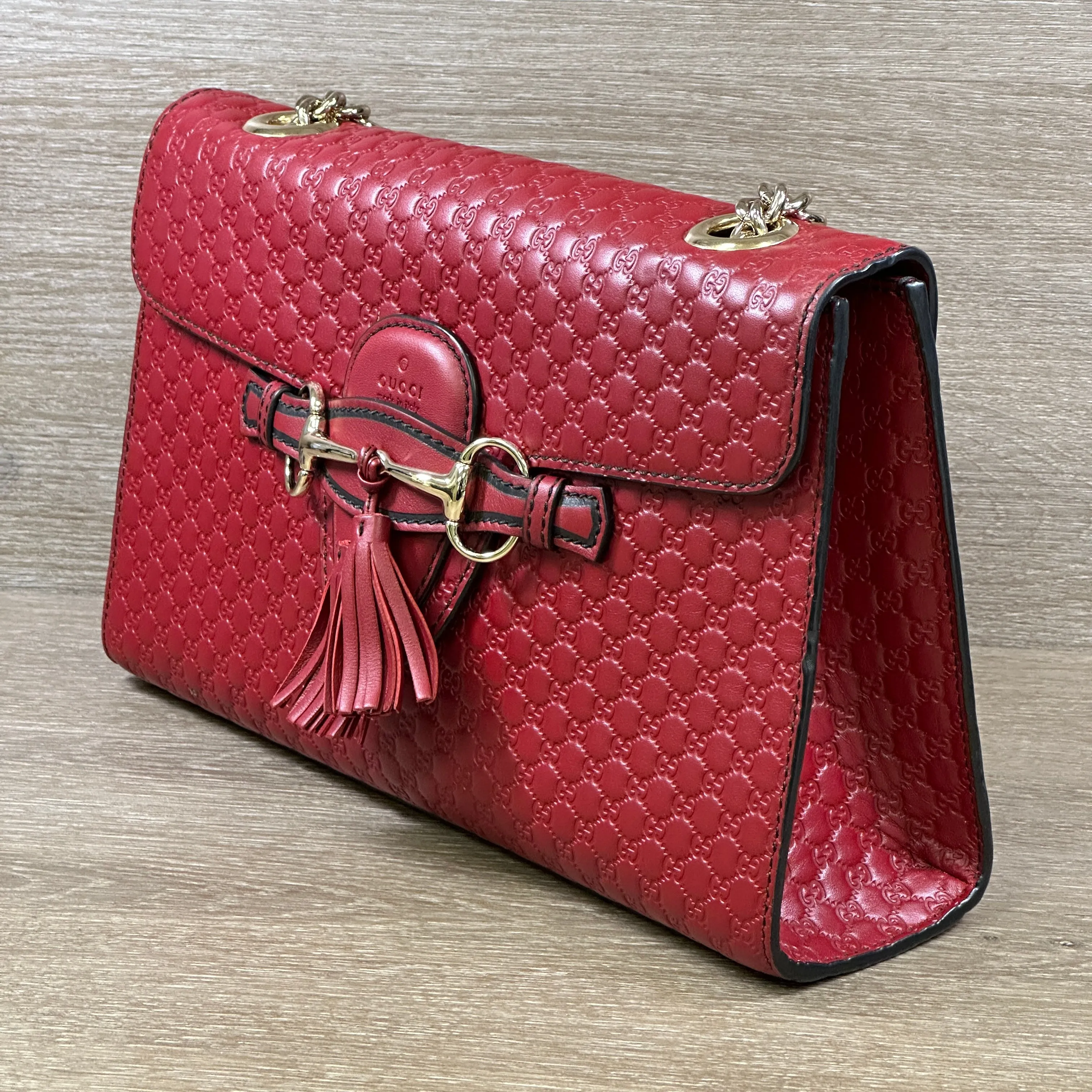 Gucci Emily Chain Flap Shoulder Bag - Red Micro Guccissima Leather (Medium)