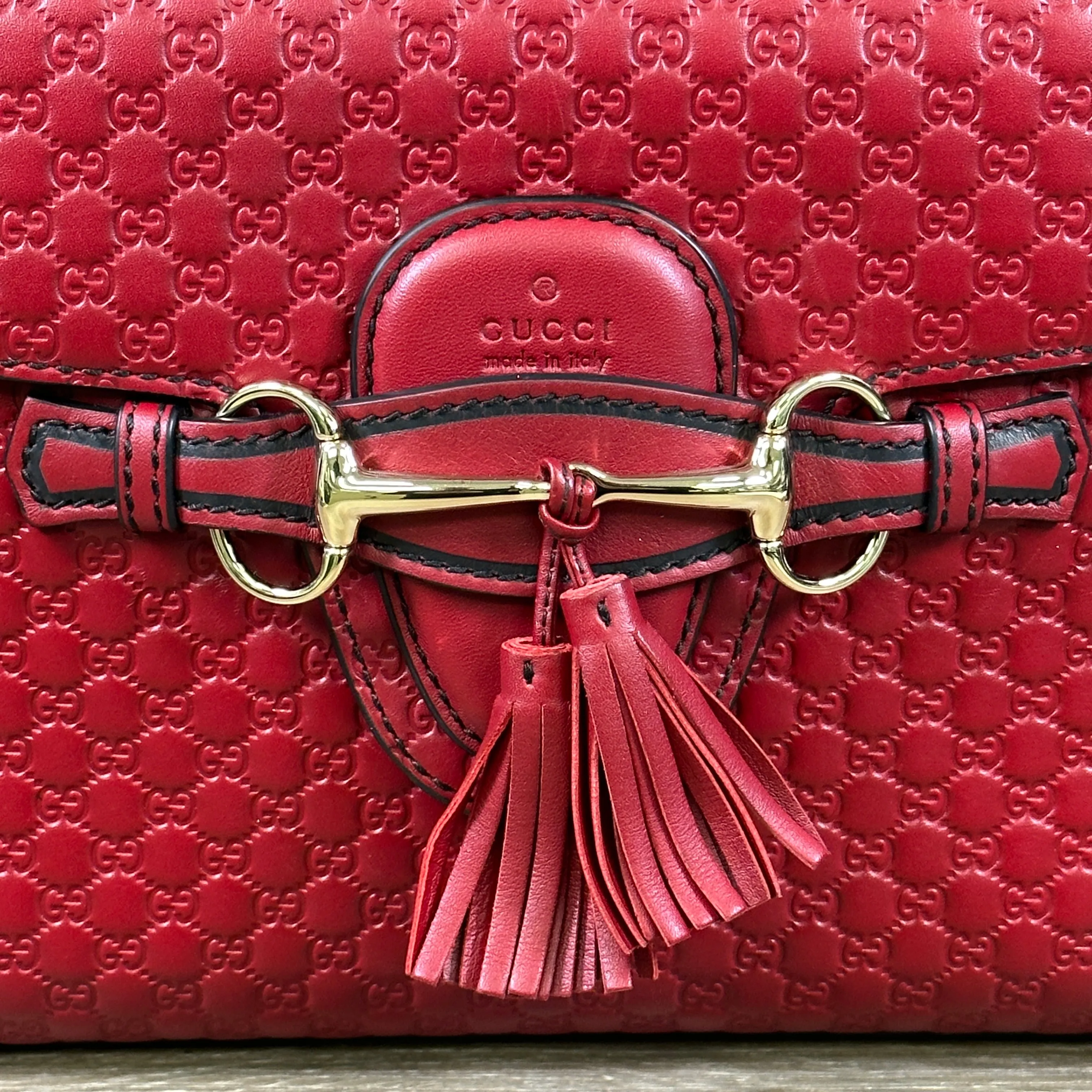 Gucci Emily Chain Flap Shoulder Bag - Red Micro Guccissima Leather (Medium)