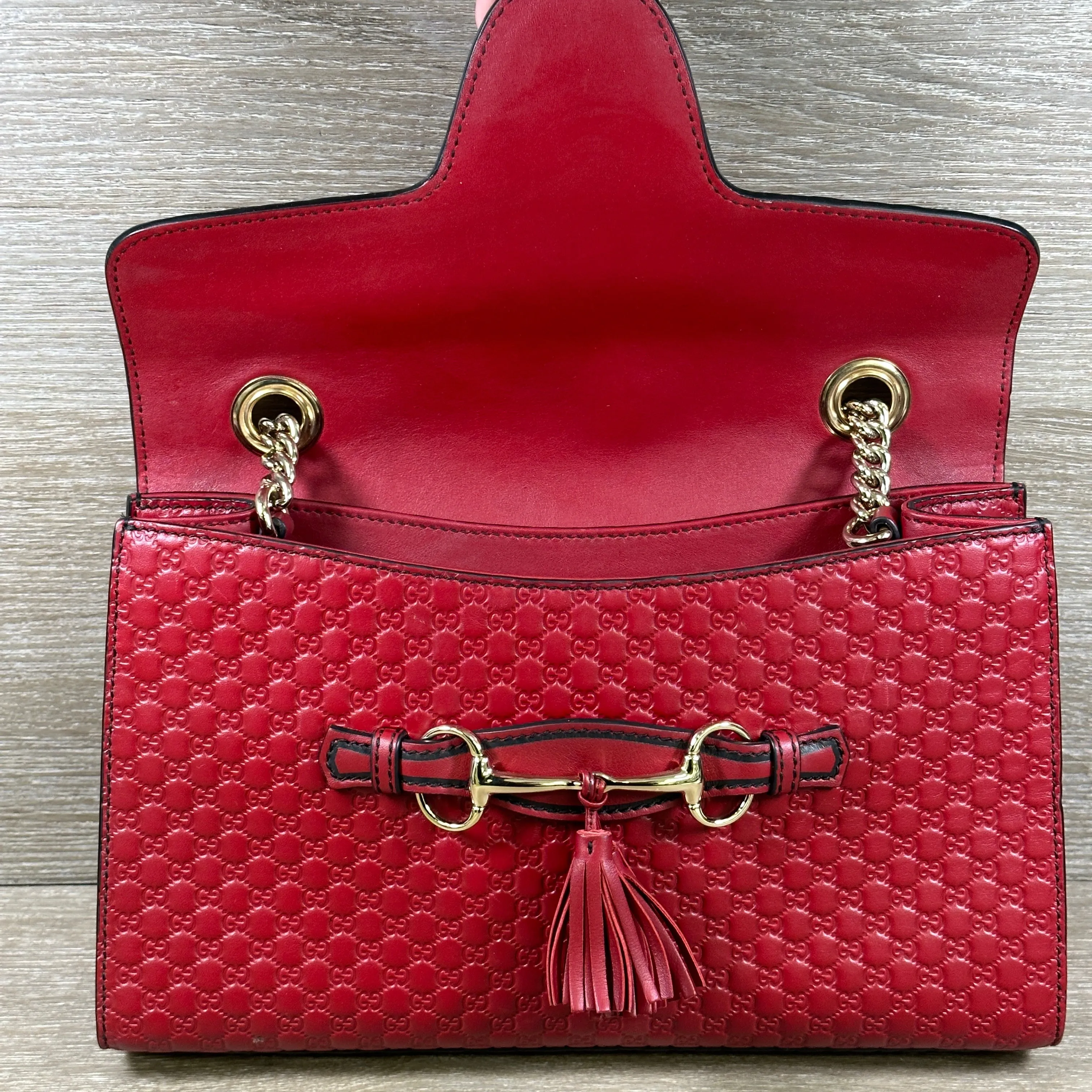 Gucci Emily Chain Flap Shoulder Bag - Red Micro Guccissima Leather (Medium)