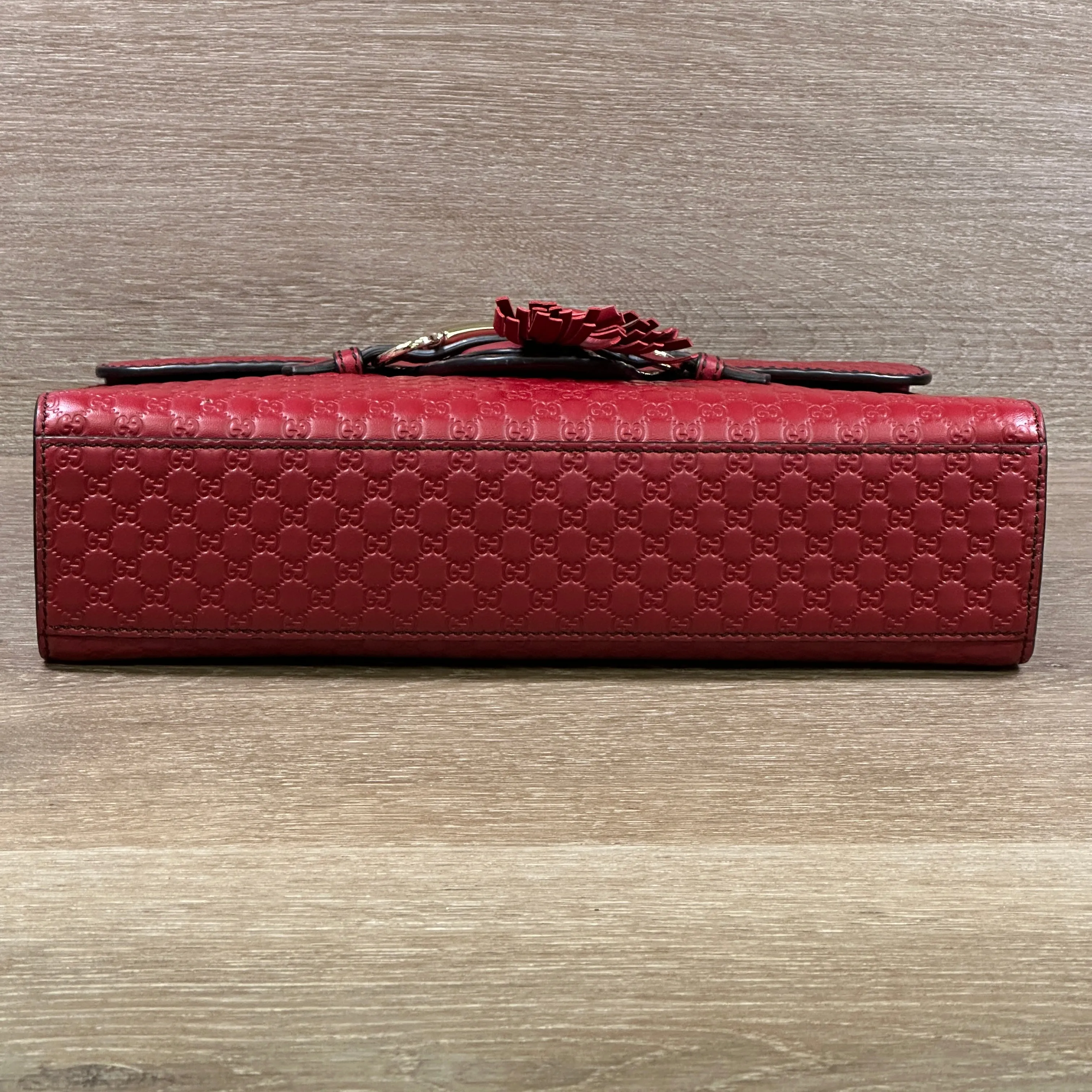 Gucci Emily Chain Flap Shoulder Bag - Red Micro Guccissima Leather (Medium)