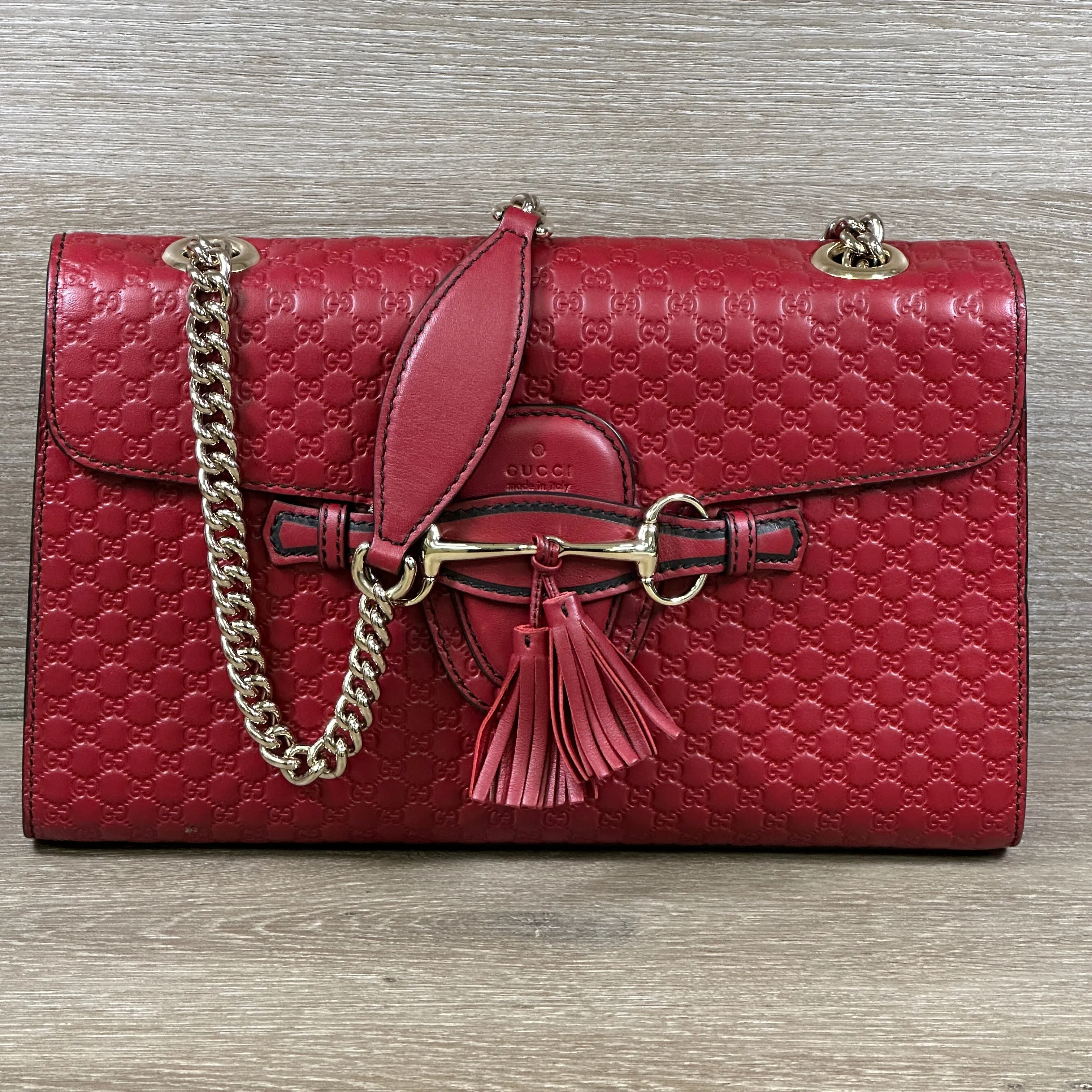 Gucci Emily Chain Flap Shoulder Bag - Red Micro Guccissima Leather (Medium)