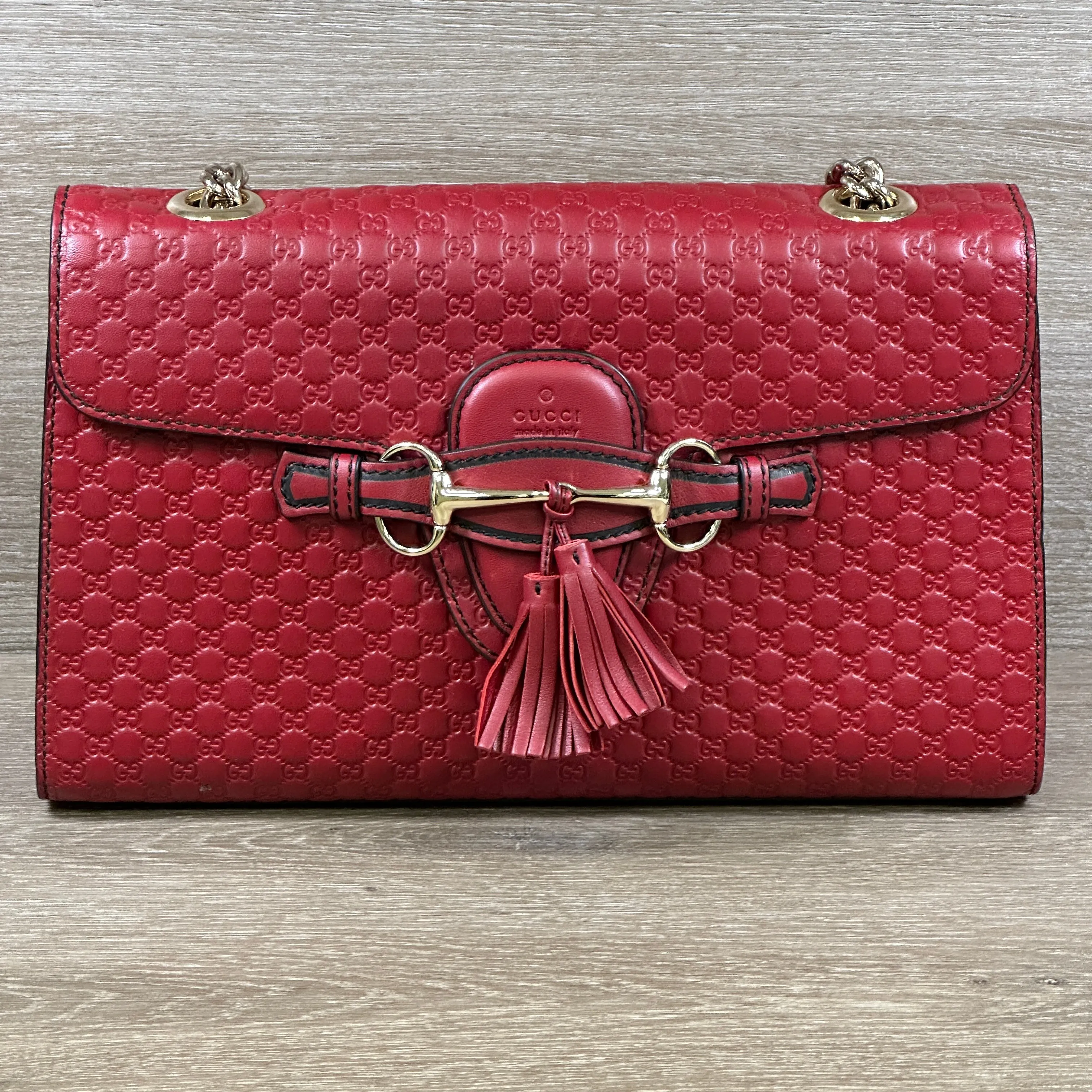 Gucci Emily Chain Flap Shoulder Bag - Red Micro Guccissima Leather (Medium)