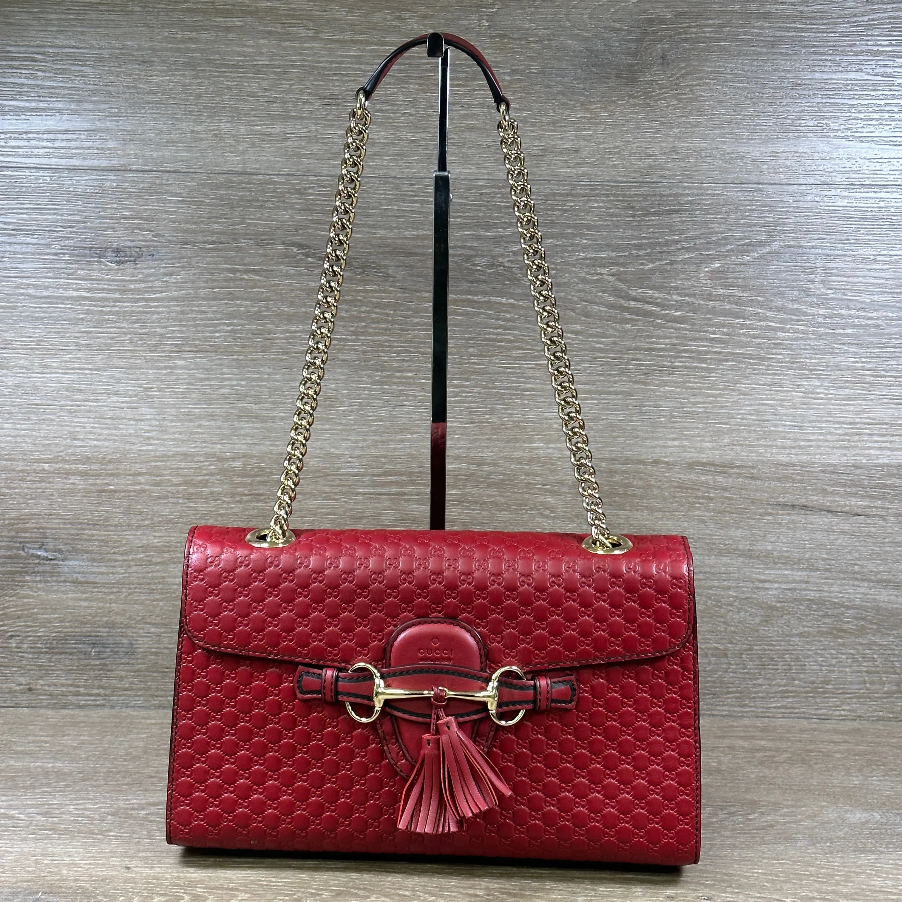 Gucci Emily Chain Flap Shoulder Bag - Red Micro Guccissima Leather (Medium)