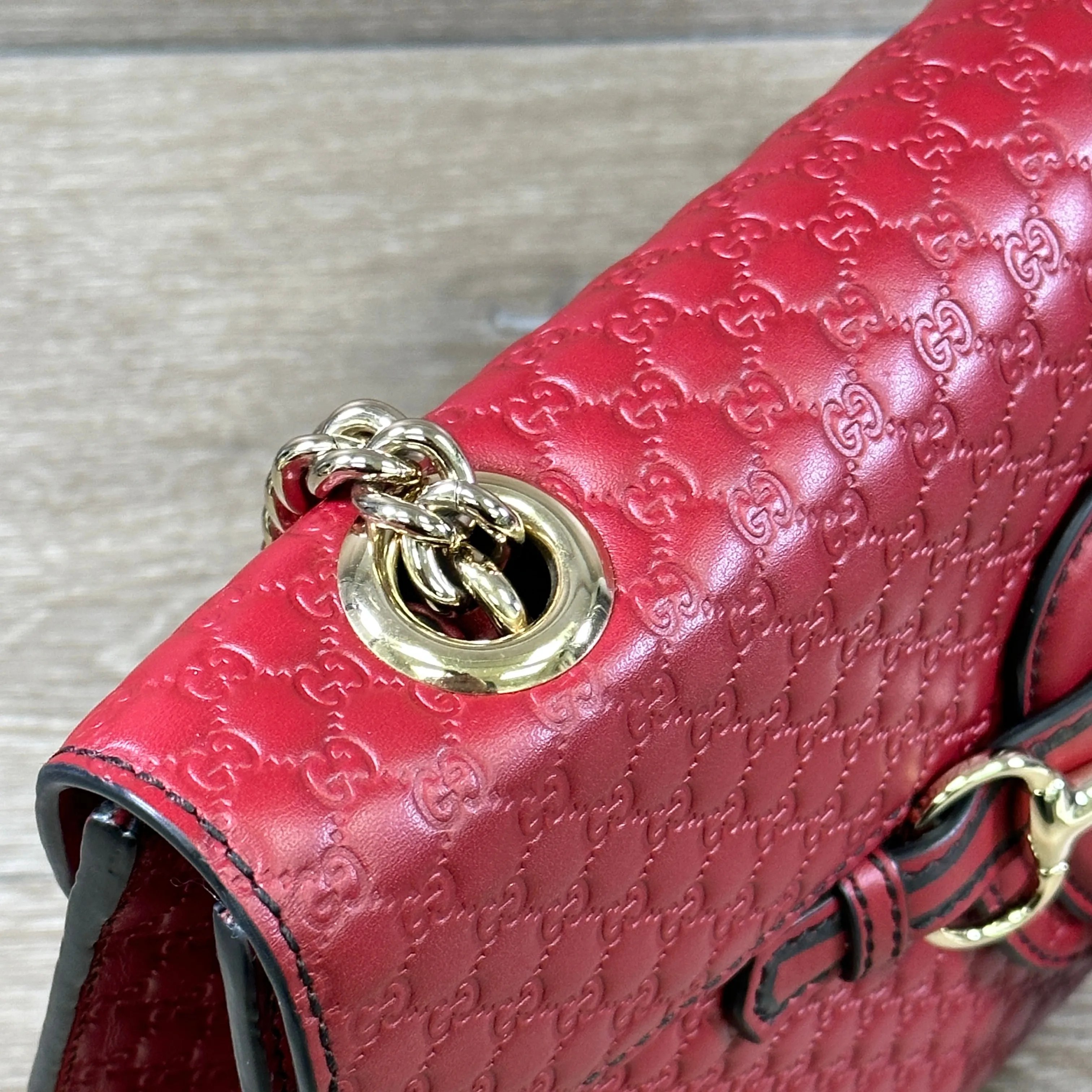 Gucci Emily Chain Flap Shoulder Bag - Red Micro Guccissima Leather (Medium)