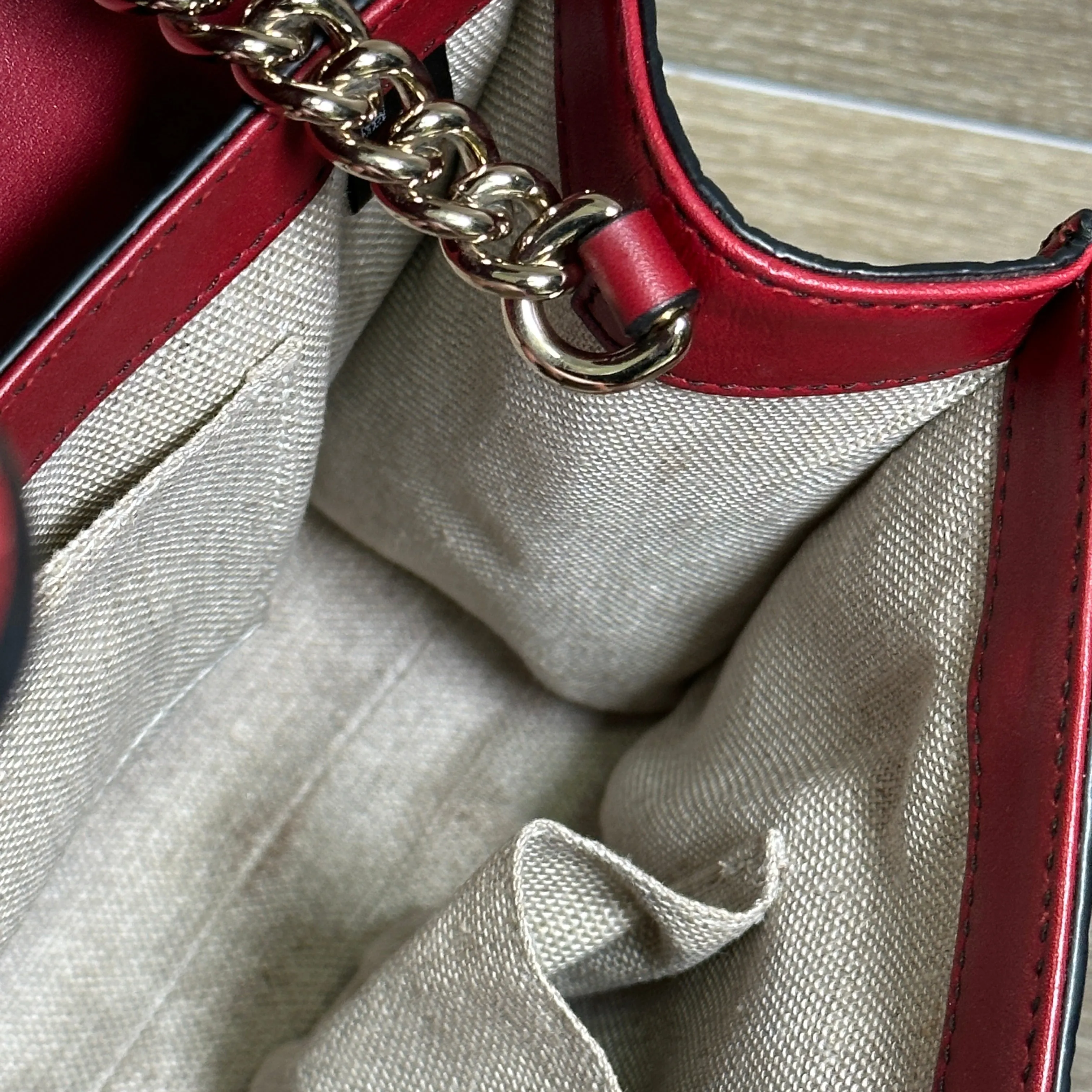 Gucci Emily Chain Flap Shoulder Bag - Red Micro Guccissima Leather (Medium)