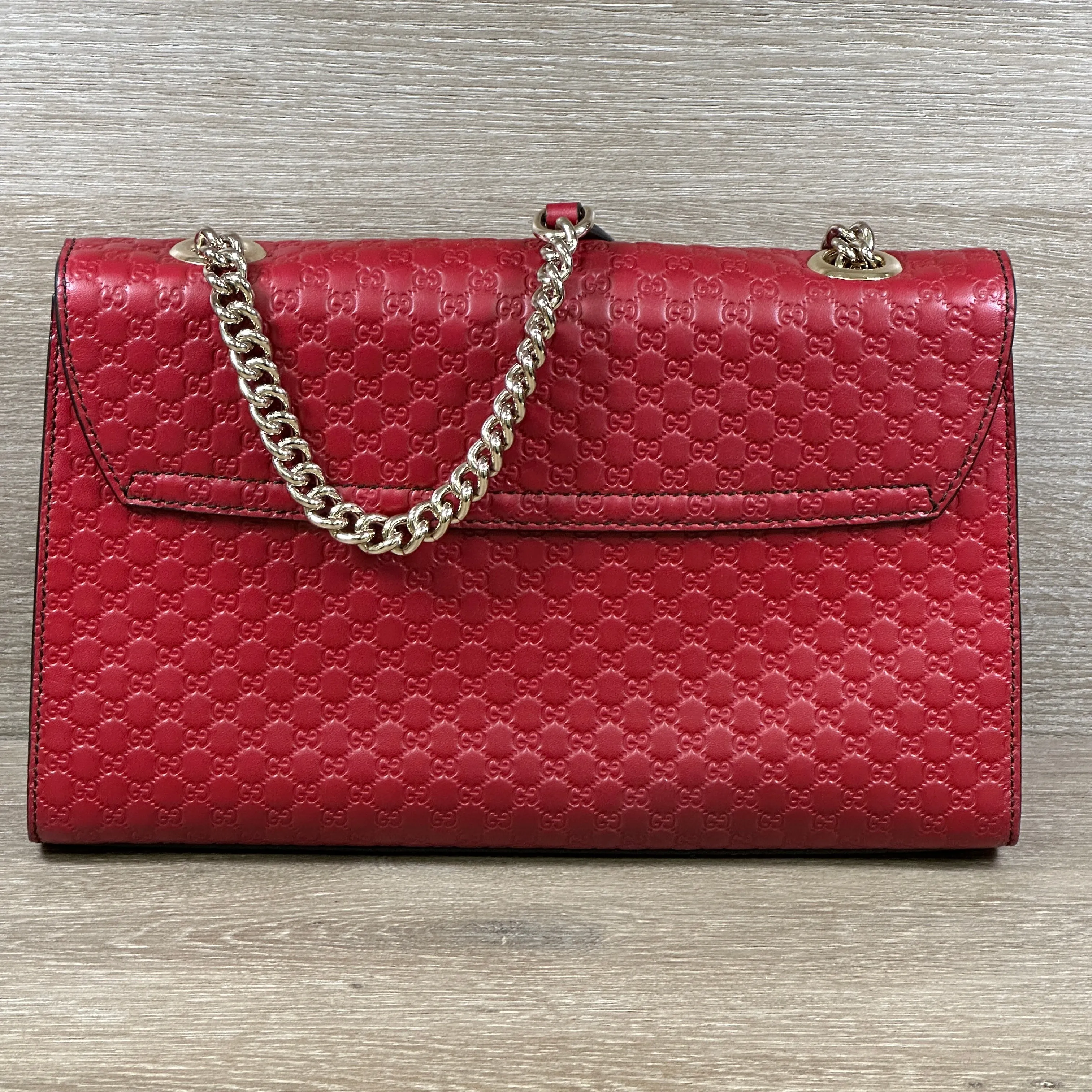 Gucci Emily Chain Flap Shoulder Bag - Red Micro Guccissima Leather (Medium)
