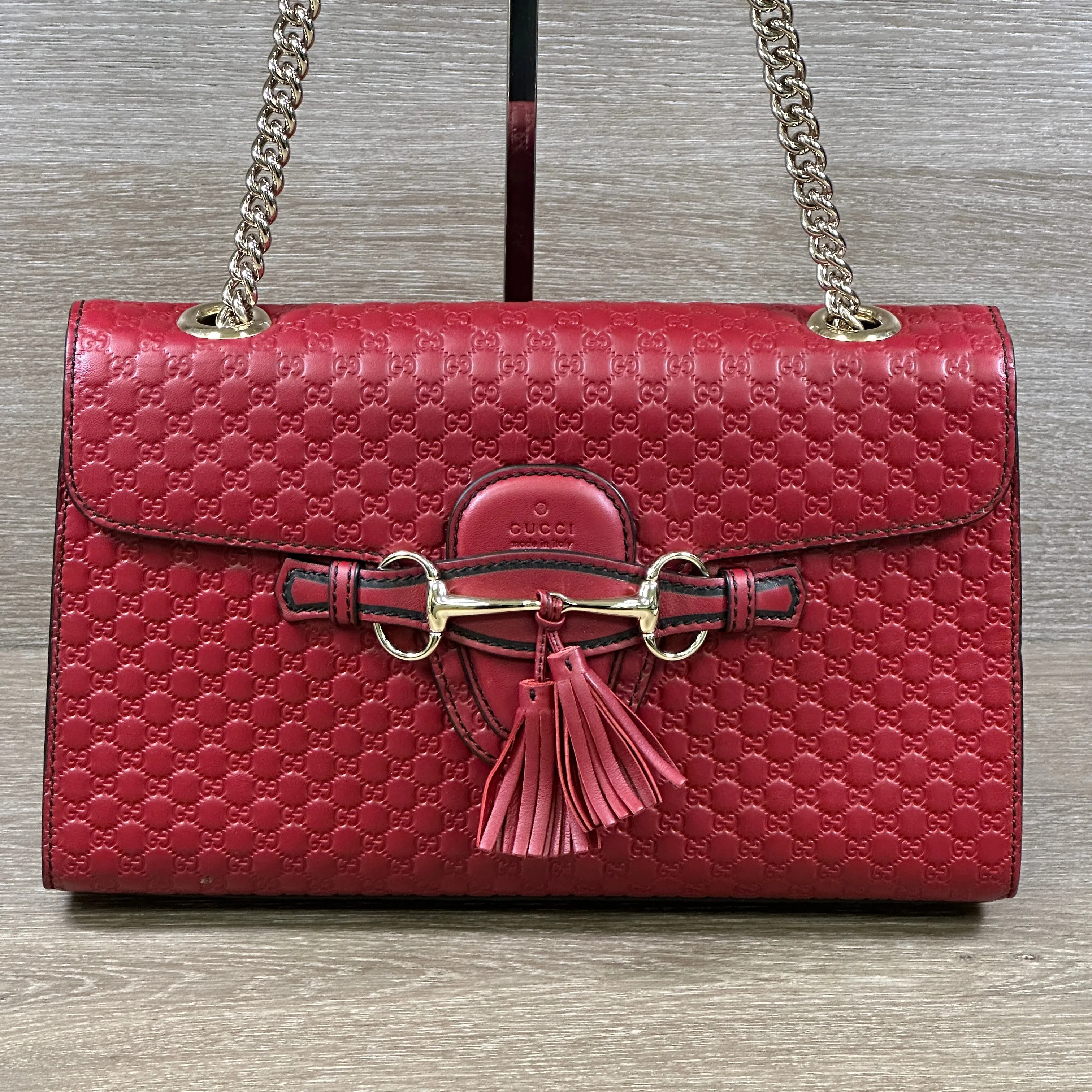 Gucci Emily Chain Flap Shoulder Bag - Red Micro Guccissima Leather (Medium)