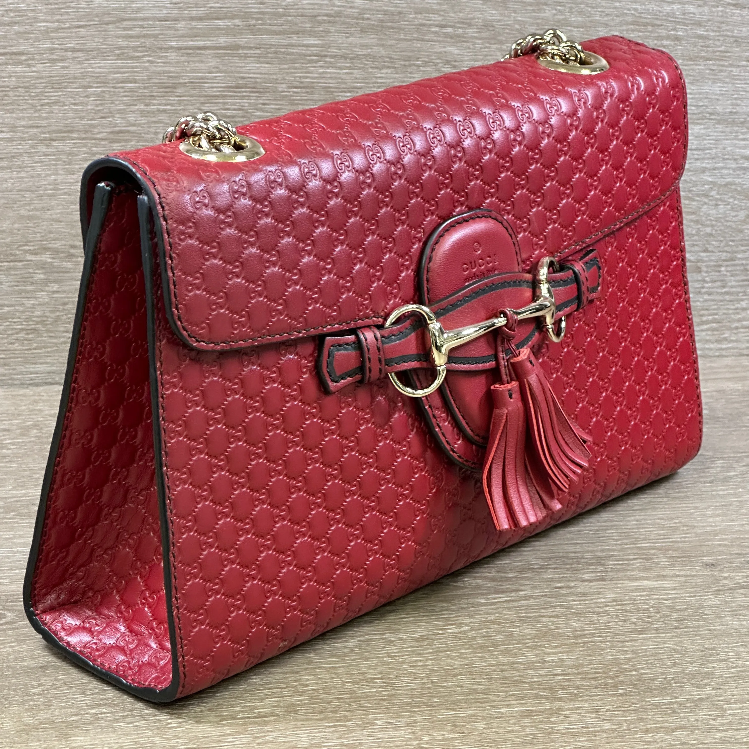 Gucci Emily Chain Flap Shoulder Bag - Red Micro Guccissima Leather (Medium)