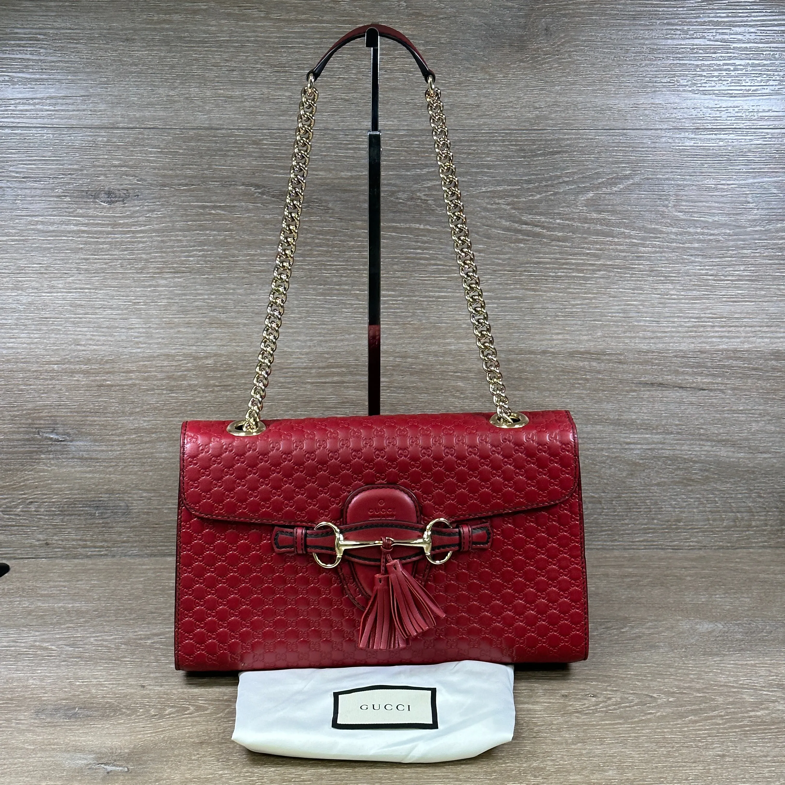 Gucci Emily Chain Flap Shoulder Bag - Red Micro Guccissima Leather (Medium)
