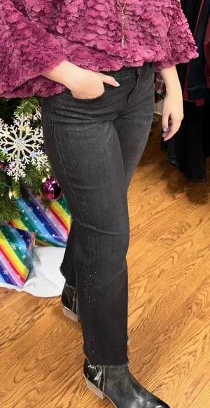 Hannah Flare 28 In Colored Jeans w/Angled Fray High Low Hem
