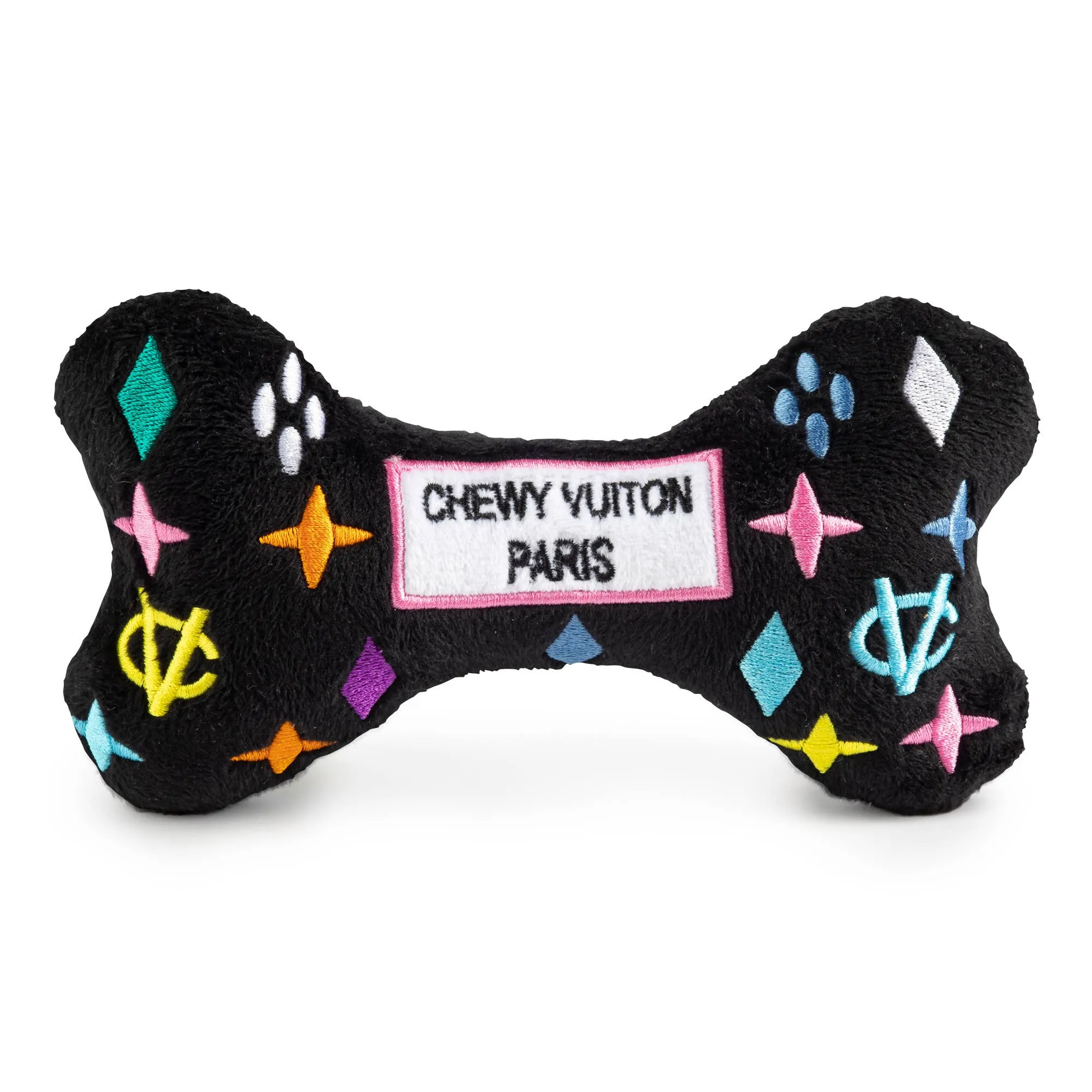 Haute Diggity Dog - Black Monogram Chewy Vuiton Bone Squeaker Dog Toy