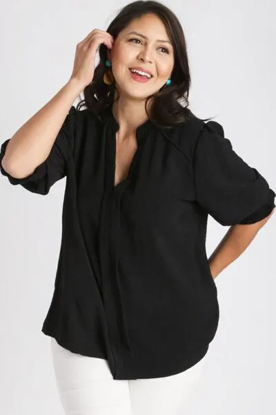 Hazel Blues® | Umgee Split Neck Boxy Cut Top with Piping Details