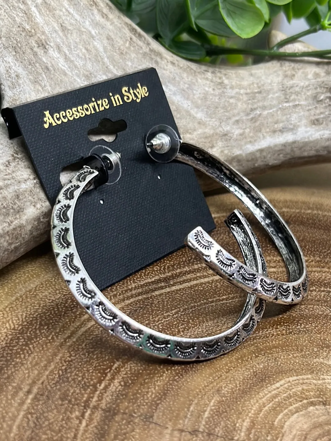 Helena Western Textured Angled Hoop Earrings