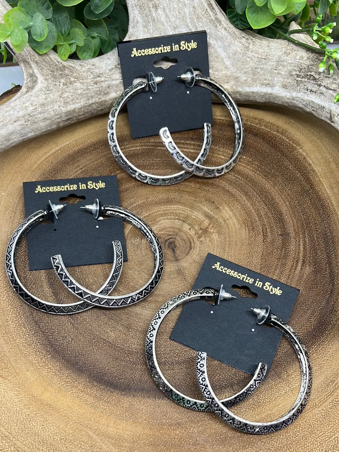 Helena Western Textured Angled Hoop Earrings