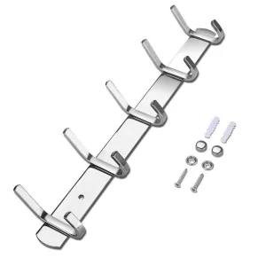 HOMAID Wall Mounted Hook Rail 14" Stainless Steel Hook Rack with 5 Dual Hanger Hooks, Pack of 2