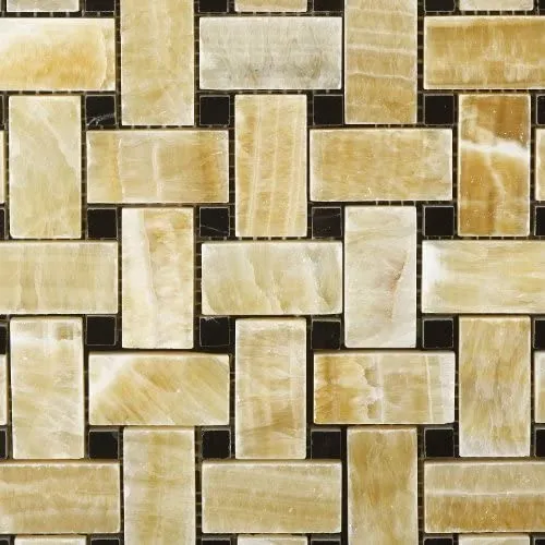 Honey Onyx Basketweave with Black Marble Tile Premium Polished