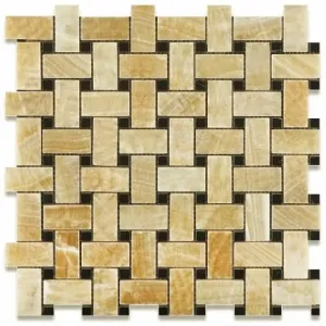 Honey Onyx Basketweave with Black Marble Tile Premium Polished