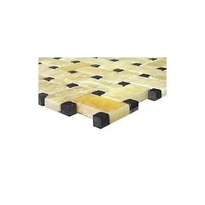 Honey Onyx Basketweave with Black Marble Tile Premium Polished