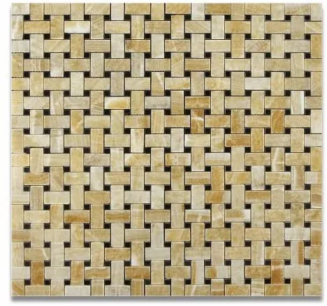 Honey Onyx Basketweave with Black Marble Tile Premium Polished