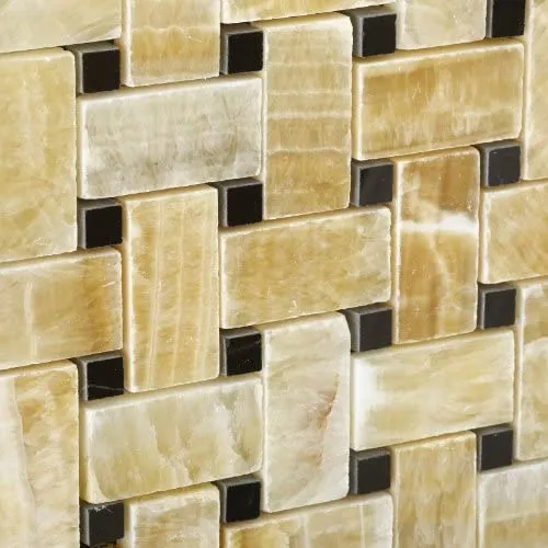 Honey Onyx Basketweave with Black Marble Tile Premium Polished