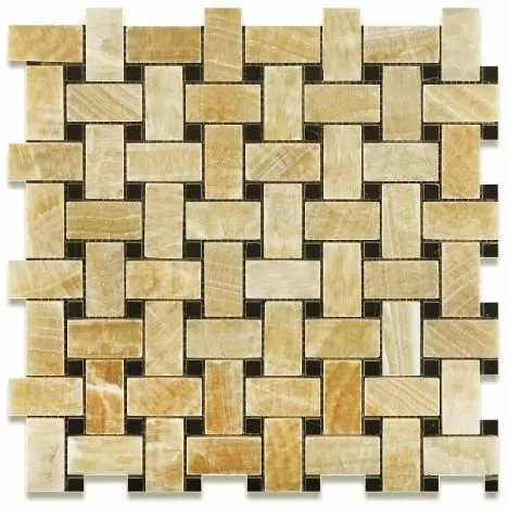 Honey Onyx Basketweave with Black Marble Tile Premium Polished