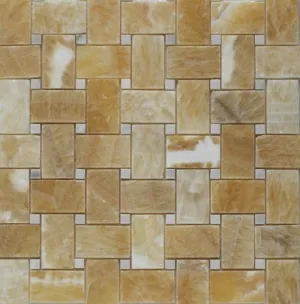 Honey Onyx Basketweave with WHITE DOT Polished Mosaic Tiles - LOT OF 5 SHEETS