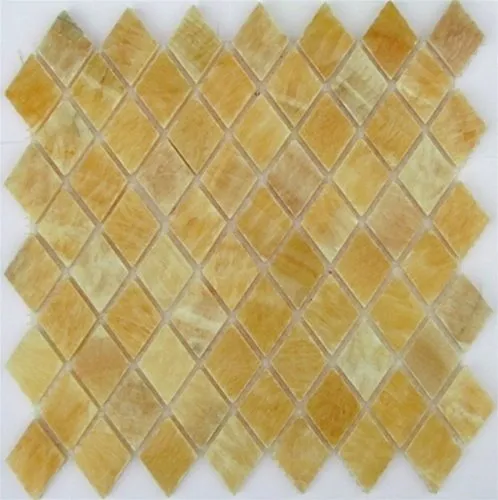Honey Onyx Diamond Mosaics Polished Meshed on 12x12 Tiles for Backsplash, Shower Walls, Bathroom Floors