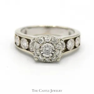 Illusion Set Diamond Cluster Ring with Diamond Accents in 10k White Gold